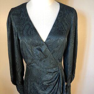 Parker Silk Blend Faux Wrap Front Long Sleeve Mini Emerald Green Dress Size 4